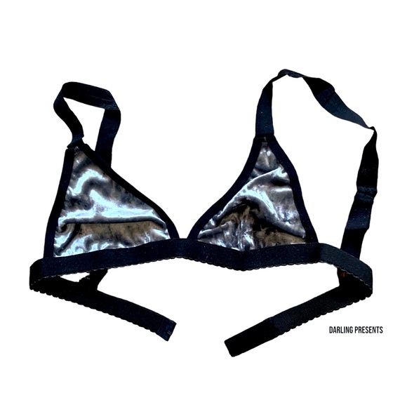 DOLLS KILL WIDOW STRETCH VELVET TRIANGLE BRALETTE BIKINI TOP WOMEN SILVER SIZE… - Picture 1 of 5
